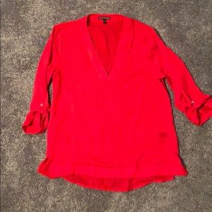 Express red rolled sleeve top